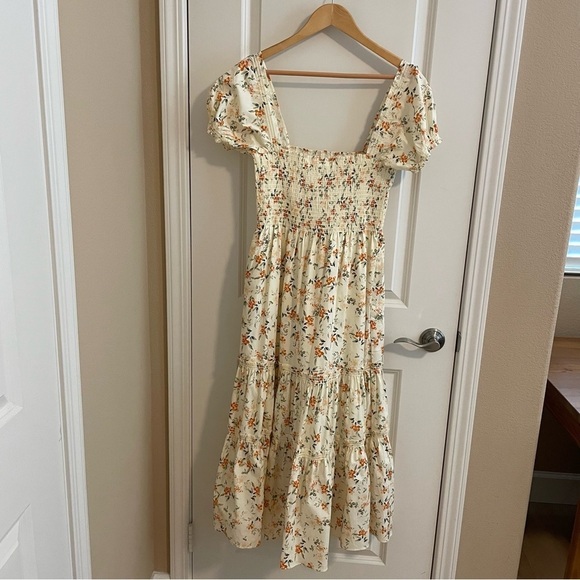 NWT O.P.T. Floral Print Smocked Dress Cream Size Medium - Picture 1 of 10